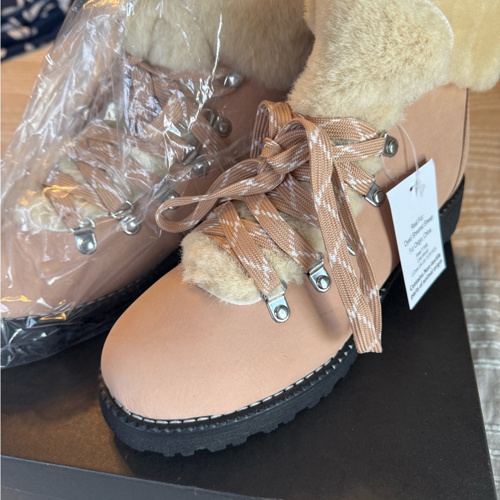 J. Crew Pink and Beige Fur-Lined Boots